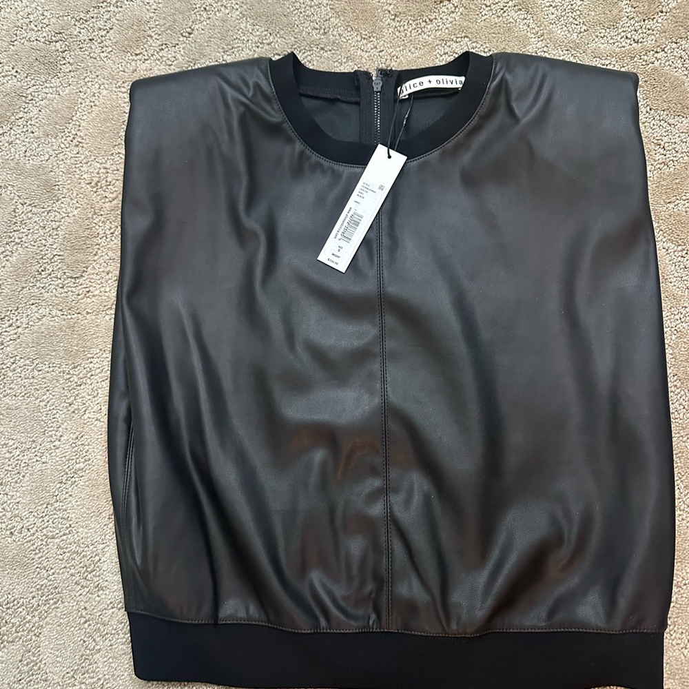 Alice and Olivia nwt cropped faux leather. Muscle tank with shoulder pads